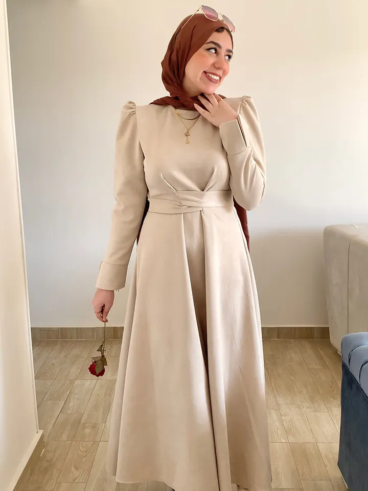 suede beige dress Neutral Knit Long Sleeve Maxi Dress main image 1