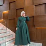 Long-Sleeve Green Suede Dress