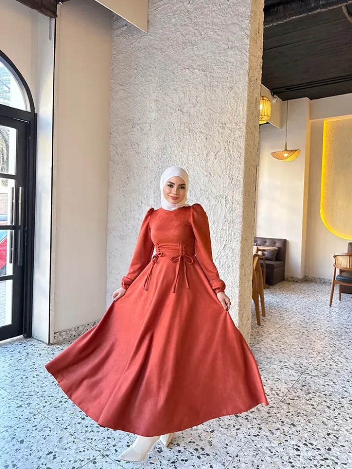 Long-Sleeve Rust Dress