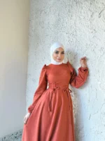 Long-Sleeve Rust Dress