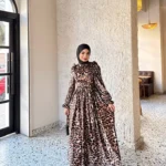 فستان قطيفة مطبوع